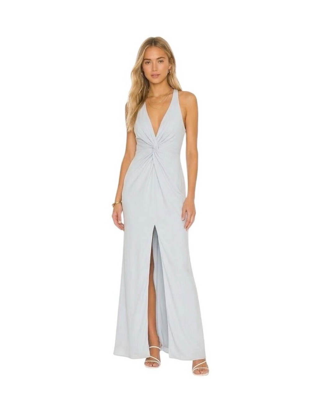 Lovers + Friends Xael Pale Blue Halter Twist-Front Dress